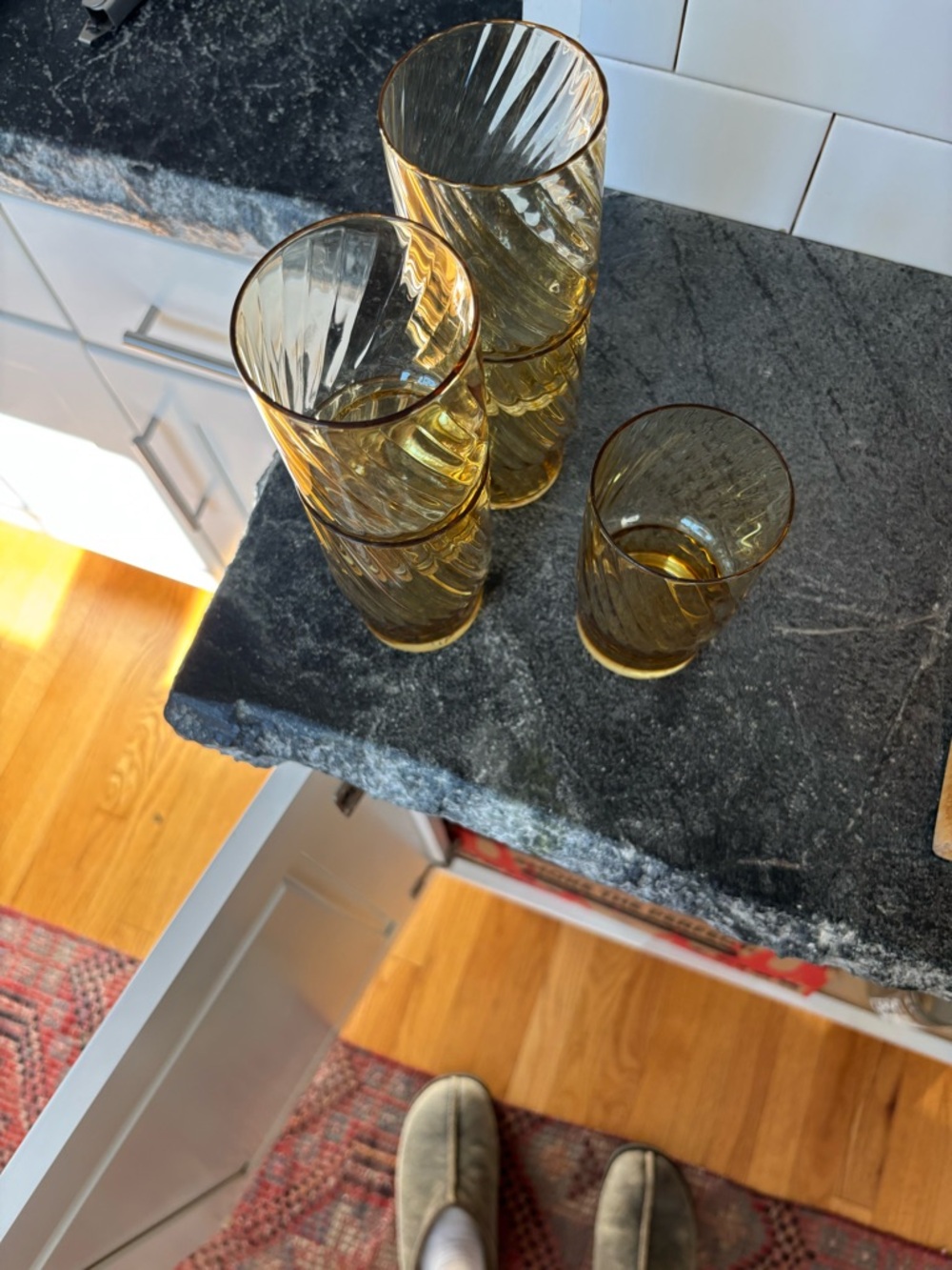 Pottery Barn Amber Ribbed Carousel Highball Glasses x4 - Picture 11 of 12